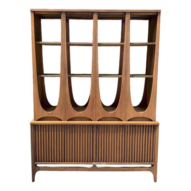 Broyhill Brasilia Walnut Mid Century Modern Room Divider / Display Cabinet, Attributed For Sale