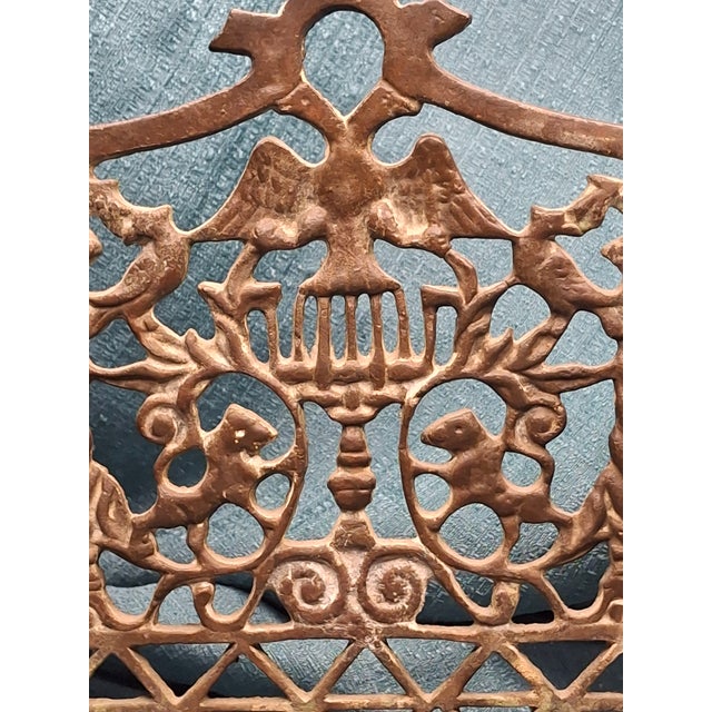 Brass Antique Early 19thC Polish Brass Bench Menorah Lions Eagle Hanukkah Lamp Rare For Sale - Image 8 of 18