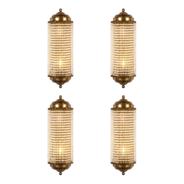 Vintage Art Deco Style Crystal Sconces, 1970, Set of 4 For Sale