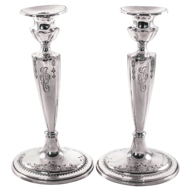 Metal Sterling 1915 Candlesticks - A Pair For Sale - Image 7 of 7