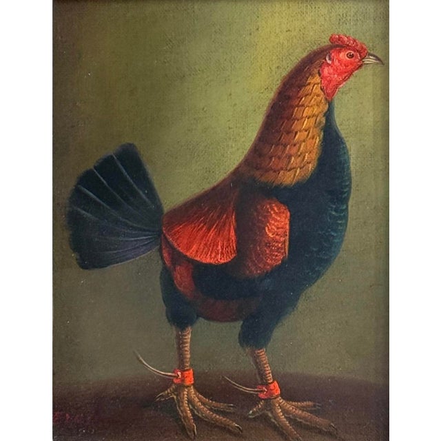 Striking Old Master–inspired rooster oil on canvas portrait, signed ‘Evans’ in lower left corner. The composition features...