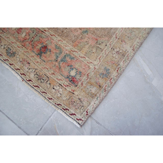 Textile 1970s Distressed Low Pile Turkish Yastik Petite Rug Faded Mat - 22'' X 44'' For Sale - Image 7 of 13