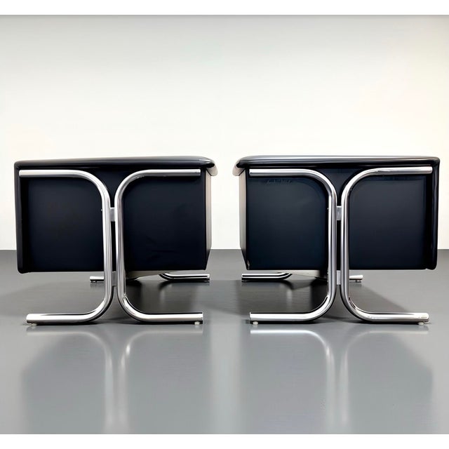 Black Bauhaus Art Deco Lounge Chairs in Tubular Steel and Chrome, 1940s, Set of 2 For Sale - Image 8 of 18