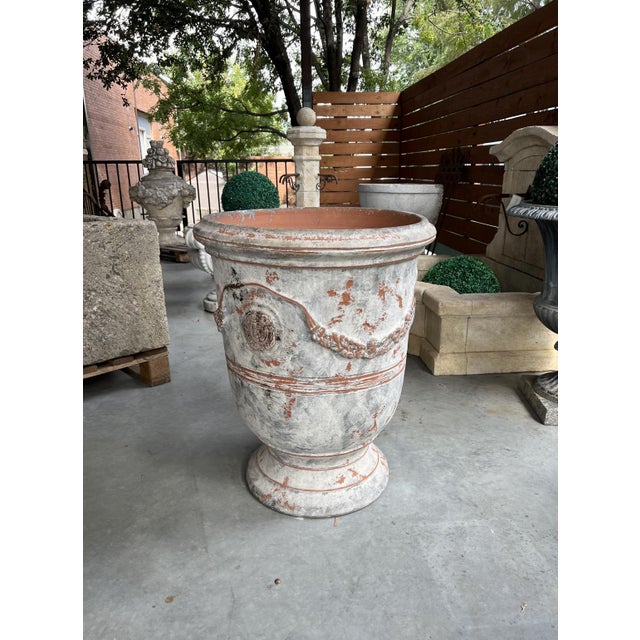 A Single French Terracotta Anduze Planter With Antiqued Gray White Finish For Sale - Image 12 of 15