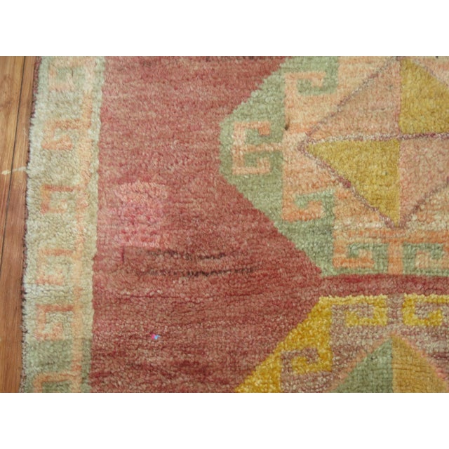 Early 21st Century Pink Magenta Field 20th Century Boho Chic Hand-Knotted Anatolian Turkish Runner For Sale - Image 5 of 6