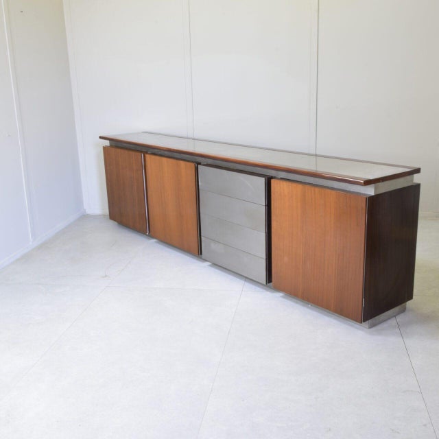 Parioli Sideboard in Wood and Satin-Finished Steel by Giotto Stoppino for Acerbis, 1977 For Sale - Image 11 of 16