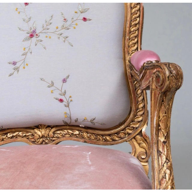 Late 19th Century Louis XV Style Carved Giltwood Armchair For Sale - Image 4 of 12