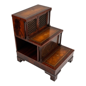 Early 19th Century Regency Mahogany Library Steps Cabinet – Tooled Leather Insets & Brass Grille Doors