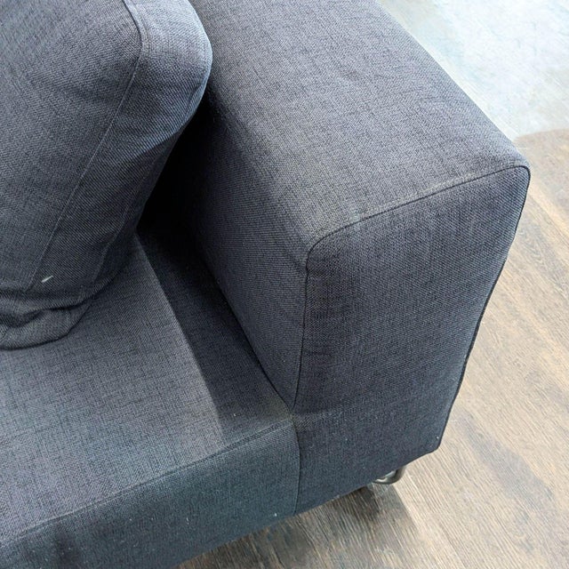 Cb2 Modern Dark Blue Sectional Sofa With Chaise and Metal Legs For Sale In San Francisco - Image 6 of 9