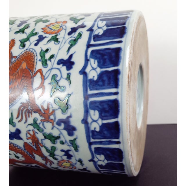 Ceramic Chinese Porcelain Red Dragon Bitong For Sale - Image 7 of 8