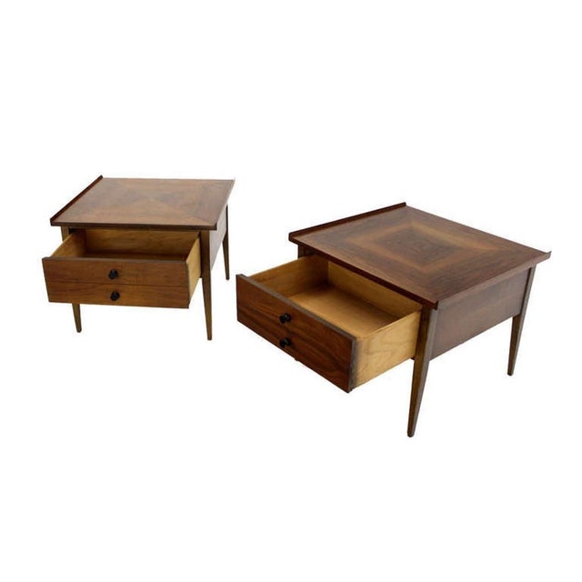 Pair Large Square Raised Rolled Edge Danish Mid Century Modern Walnut End Tables For Sale - Image 9 of 9