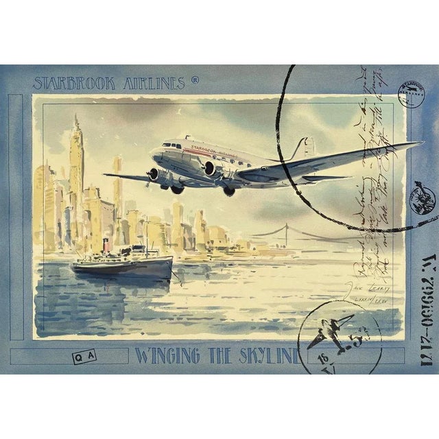 Jack LEAROY STARBROOK AIRLINES - WINGING THE SKYLINE 1995 lithograph on BFK Rives paper signed and numbered in pencil...