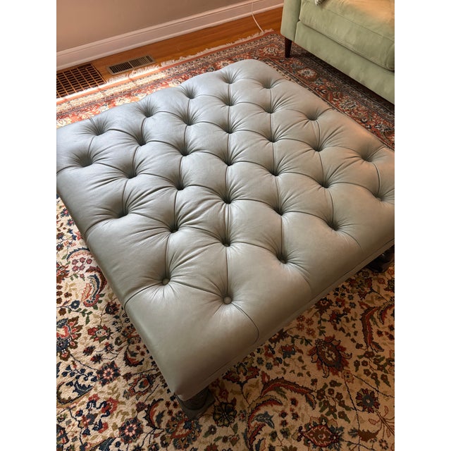 Jacobean 1970s Hancock and Moore Leather Tufted Ottoman For Sale - Image 3 of 3