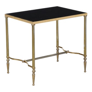 Mid-Century Brass & Inset Vitrolite Top Accent Side Table W/ Fluted Detailing For Sale