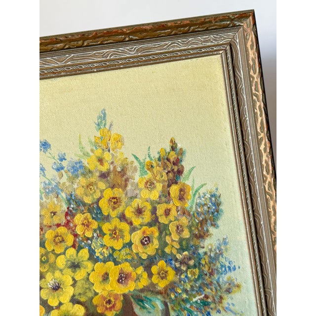 Textile 1930s Wildflowers Still Life Oil Painting by F. Lazzaro For Sale - Image 7 of 9