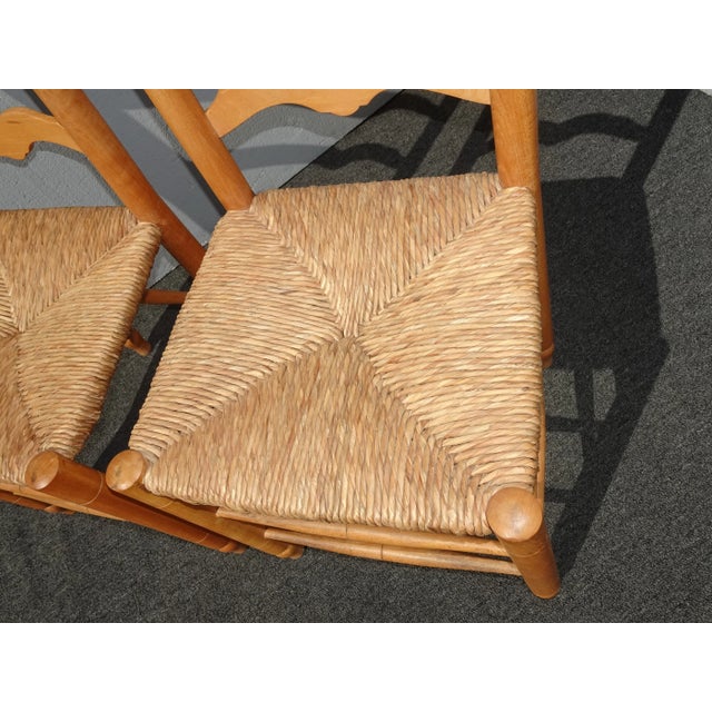 Pair of Vintage French Country Rush Tan Side Chairs W Cushions For Sale - Image 10 of 13