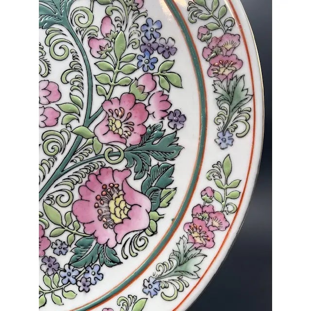 Vintage Large Pink Floral Decorative Plate For Sale - Image 12 of 18