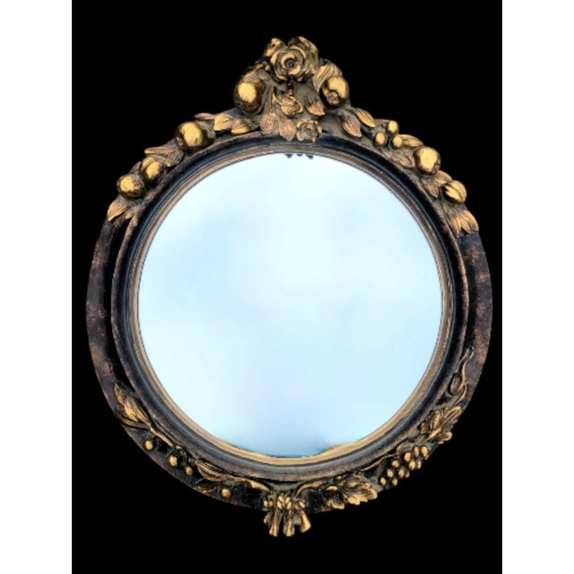 Vintage Round Fruit Tassel Black Gold Wall Mirror For Sale In West Palm - Image 6 of 9