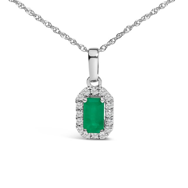 Envelop your neckline in the elegance of this rhodium-plated 10K white gold necklace, featuring a captivating octagonal...