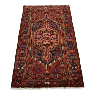 Hamedan Rug 3’3” X 5’3” Red Wool Vintage Tribal Hand-Knotted Carpet For Sale