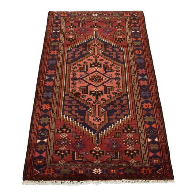 Hamedan Rug 3’3” X 5’3” Red Wool Vintage Tribal Hand-Knotted Carpet For Sale