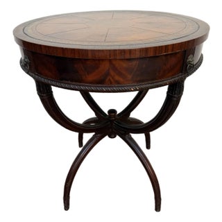 Mid-Century Regency Mahogany Drum Table With Lion Head Pulls For Sale
