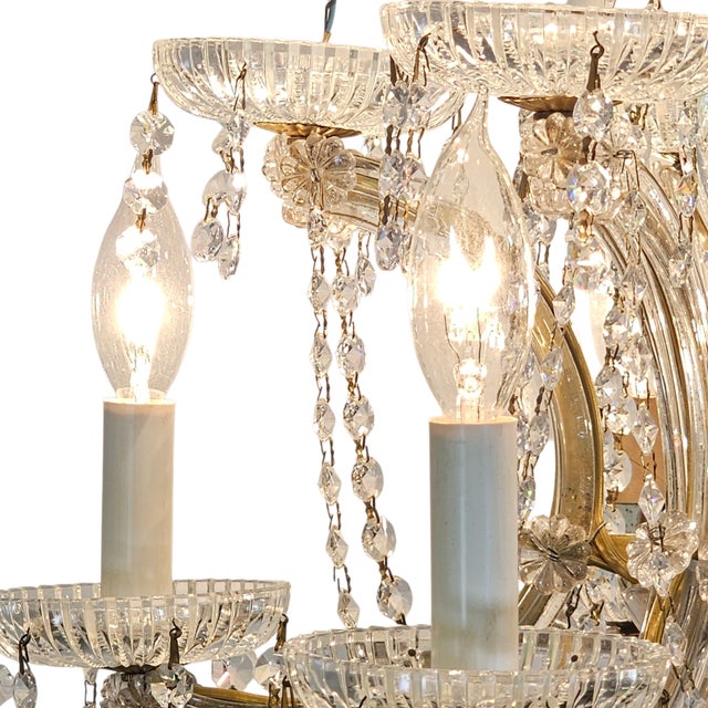Metal Mid-Century Italian 10-Arm Crystal Chandelier With Turkish Teardrop Prisms, c.1950s For Sale - Image 7 of 15