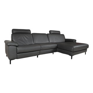 Leather Mondo Maestra Corner Sofa in Grey Slate with Electric Function For Sale