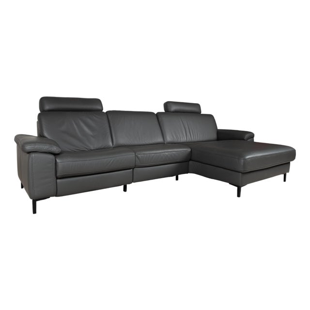 Leather Mondo Maestra Corner Sofa in Grey Slate with Electric Function For Sale