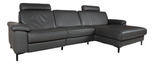 Leather Mondo Maestra Corner Sofa in Grey Slate with Electric Function