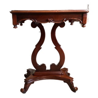 Antique Solid Mahogany Harp Art Nouveau Table Usa Pretty For Sale