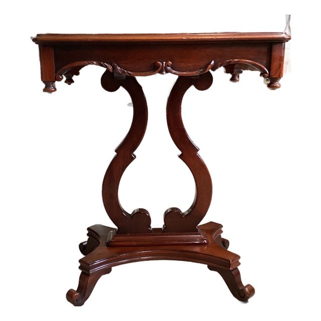 Antique Solid Mahogany Harp Art Nouveau Table Usa Pretty For Sale