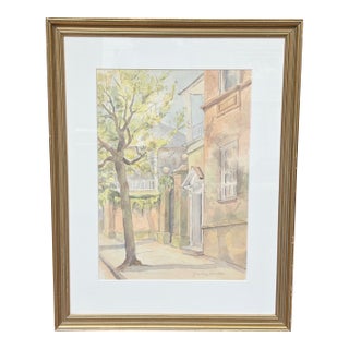 1990s Large Original Watercolor Painting of a Charleston Street Scene by Zenobia Stockton For Sale