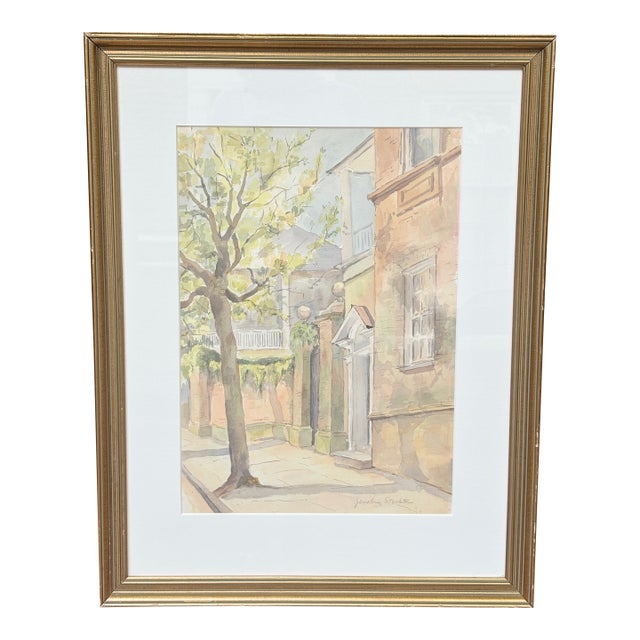 1990s Large Original Watercolor Painting of a Charleston Street Scene by Zenobia Stockton For Sale