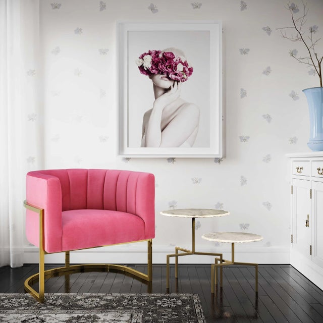 Magnolia Rose Pink Velvet Chair with Gold Frame For Sale In Los Angeles - Image 6 of 7