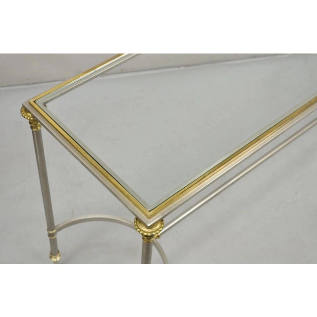 Neoclassical Directoire Maison Jansen Style Steel & Brass Console Sofa Table For Sale - Image 10 of 11
