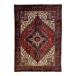 Vintage Handmade Heriz Red Medallion Wool Rug 6'6" X 9'4"