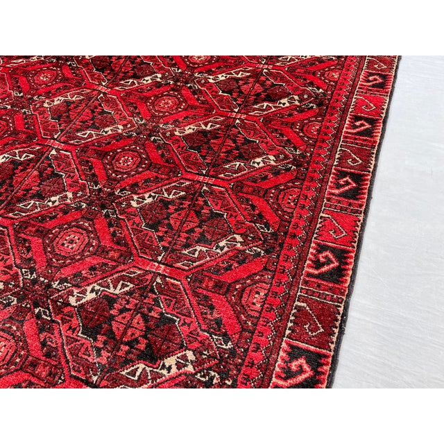2000 - 2009 Vintage Afghan Bashiri Turkmen Ikat-Lattice Rug - 7'0" X 4'2" For Sale - Image 5 of 14