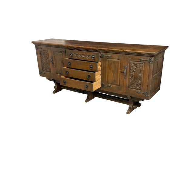 Rustic Vintage Rustic Brown Oak Credenza, 1950 For Sale - Image 3 of 11