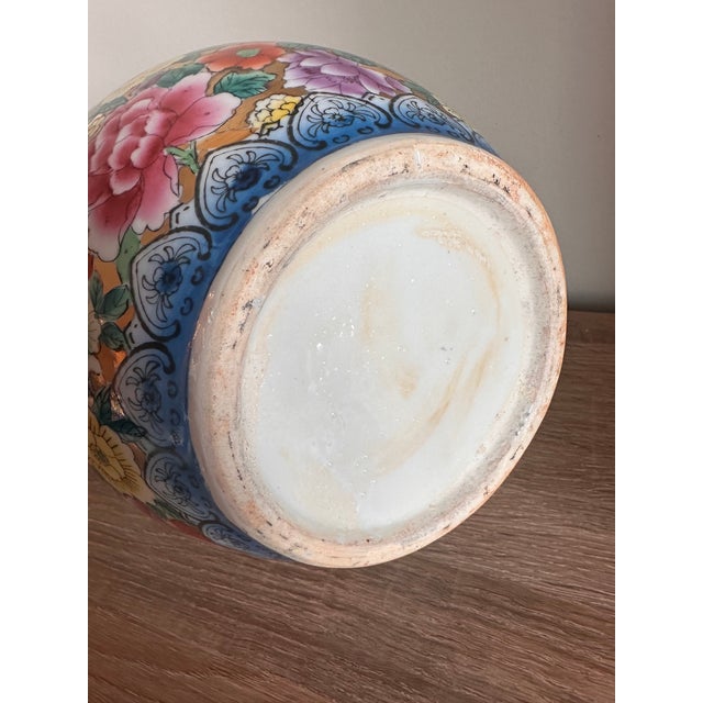 Vintage Chinese Famille Rose Style Hand-Painted Porcelain Vase With Gilt, 13" For Sale - Image 4 of 12