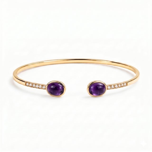 Add a touch of timeless elegance to your jewelry collection with this beautifully crafted Oval Amethyst Open Cuff...
