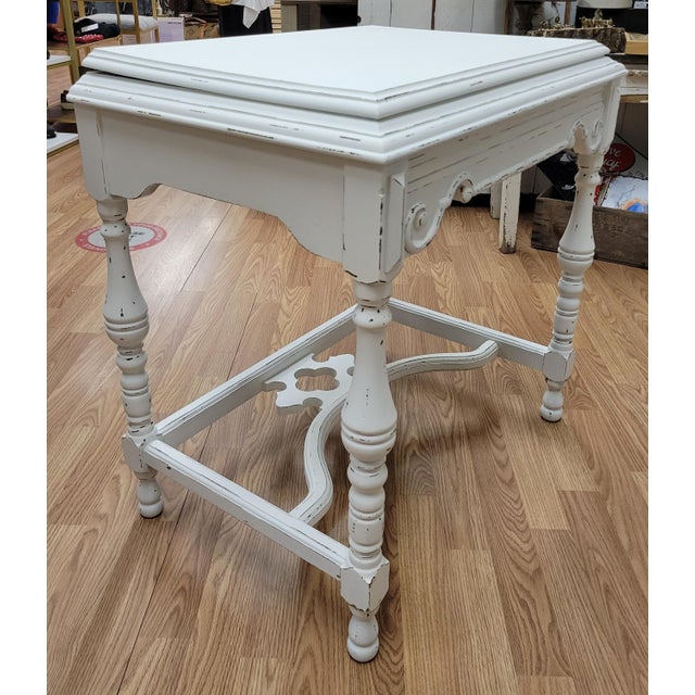 Early 20th Century Hardwood Jacobean Console Table With White Distressed Painted Finish For Sale In Baltimore - Image 6 of 10