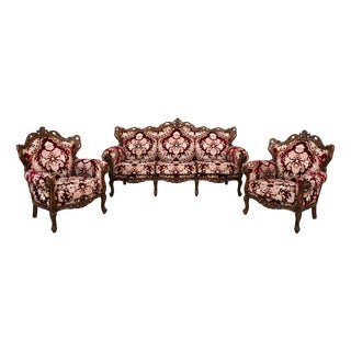 Louis XV Style Sofa and Armchairs, Set of 3 For Sale