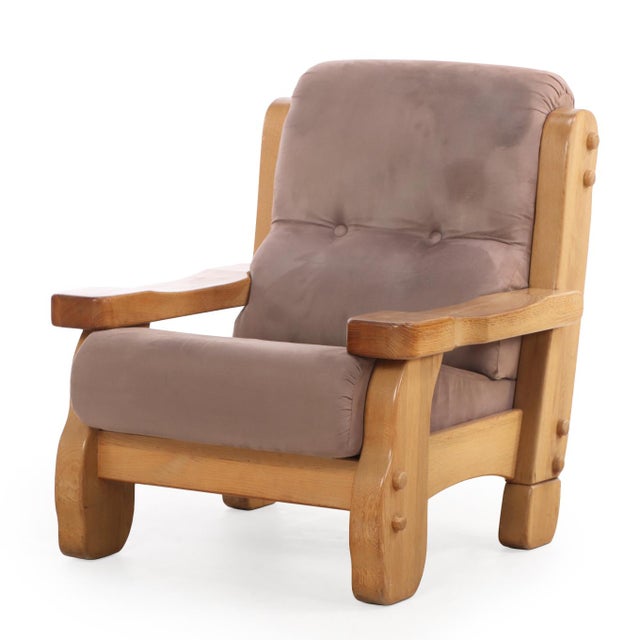 Mid-Century Modern A Pair of French Heavy Oak Brutalist Style Open Arm Chairs, C. 1960. For Sale - Image 3 of 8