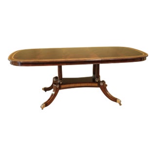 Small Inlaid Swirl Mahoagny Library or Dining Table With Self-Storing Leaf by Theodore Alexander For Sale