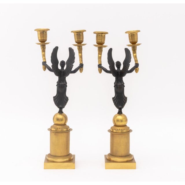 Empire Style Patinated and Gilt Metal Candelabra, Pair For Sale - Image 10 of 11