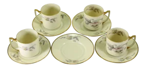 1940s Epiag Czechoslovakia "Pastelle" Demitasse Coffee Cups & Saucers Set- 9 Pieces