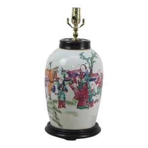 Vintage Famille Rose Figure Vase Table Lamp