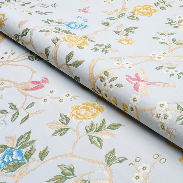 Schumacher SAMPLE - Schumacher Georgia Vine Fabric In Sky For Sale - Image 4 of 4