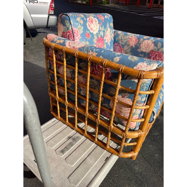1970s Vintage 1970s Rattan Club Chair With Updated Upholstery For Sale - Image 5 of 11